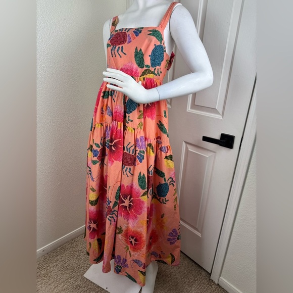 Farm Rio Tropical Dress Midi Maxi Fit & Flare Straps Tiered Ruffles XS. - Picture 3 of 13